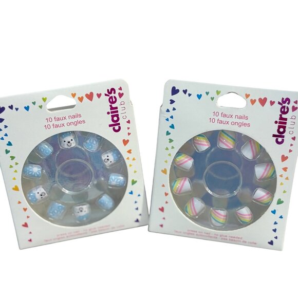 Claire's Club Faux Nails Set For Kids - Rainbow & Polar Bear Designs - Picture 1 of 3